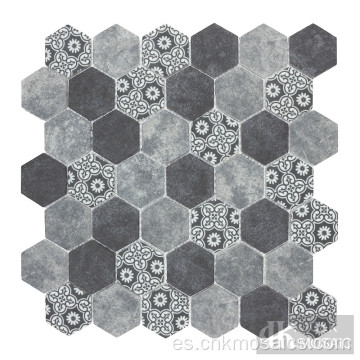 Mosaico hexagonal estampado mate azul niebla